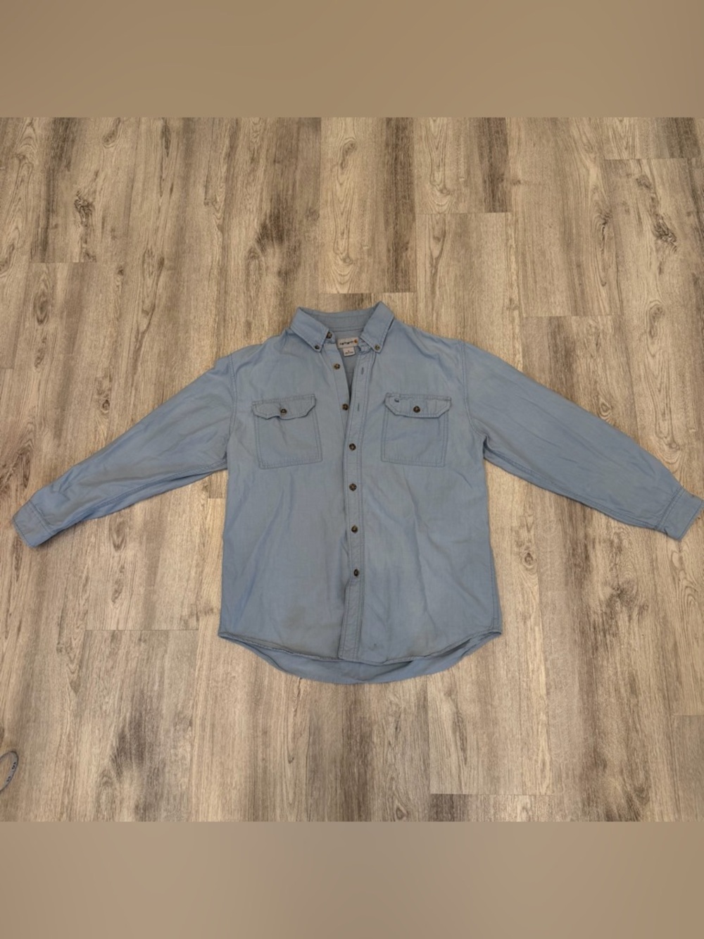 Carhartt Blue Button Up Shirt 100% Cotton Workwear Utility Large